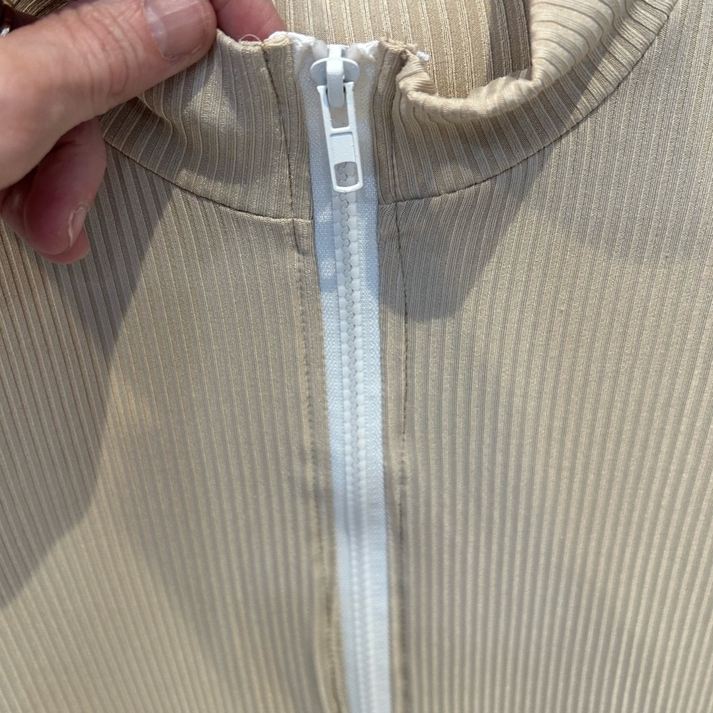Blush Mark Cream Ribbed Zip Front Bodycon Dress Size M - Picture 6 of 9
